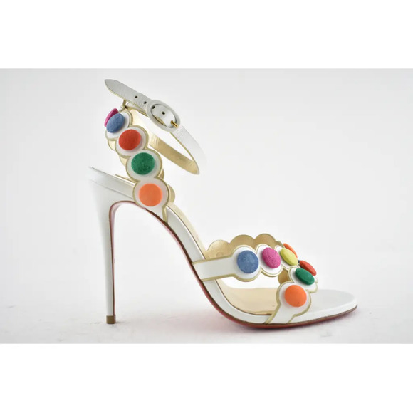 Christian Louboutin Smartissima 100 White Multi Ankle Strap Sandal Heel Pump 37 - Picture 2 of 11